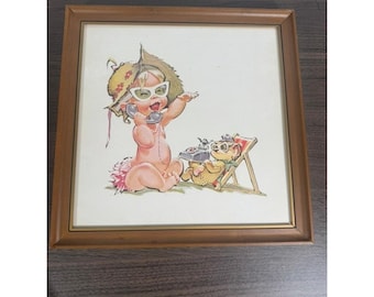 Vintage Betsy Bell Baby Telephone Print Framed ©1962 AT&T Retro Wall Art
