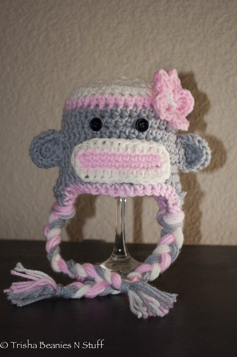 Girls Pink Sock Monkey Hat Etsy