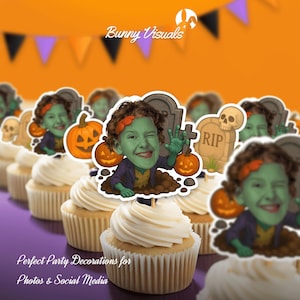 Halloween Zombie Graveyard Custom Face Cupcake Topper