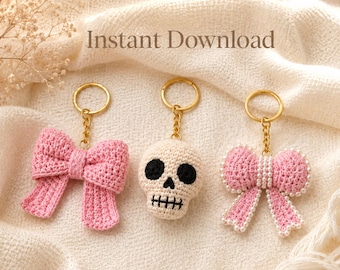 Crochet Keychain Pattern Bundle: Skull, Bow(Digital Download)