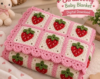 Strawberry Granny Square easy Baby Blanket Crochet toy Pattern Digital Download