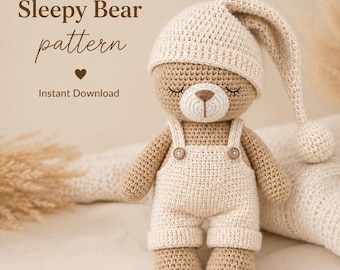 Sleepy Bear Crochet Pattern, Amigurumi Pajama Teddy, Bedtime Companion (PDF Download)