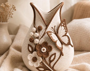 Butterfly Flower Vase Crochet Pattern PDF, Floral Amigurumi Home Decor Crochet Pattern Vase floral pattern Digital download