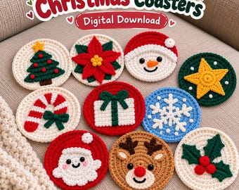 Crochet Coaster Pattern, Christmas Wreath Crochet pattern, Christmas decor pattern, Christmas table decor pattern, Beginner crochet pattern