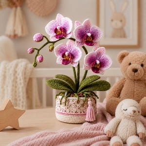 Virkmönster med Blush Moon Orchid, krukväxtdekoration (digital nedladdning)