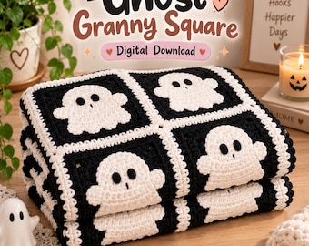 Ghost Granny Square Blanket Pattern Easy Halloween Crochet Throw Baby Blanket Afghan Instant Digital Download PDF CROCHET PATTERN