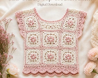 Crochet Top Pattern, Floral Granny Square Blouse, Cottagecore Boho Tutorial (Digital Download)