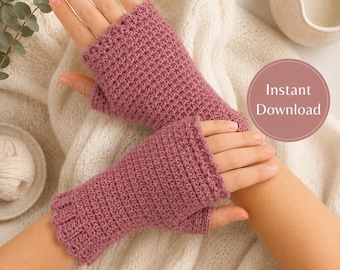 Fingerless Gloves Crochet Pattern PDF, Cozy Wrist Warmer Tutorial (Digital Download)