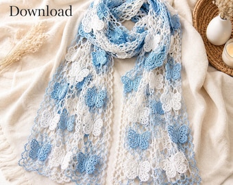 Crochet Butterfly Scarf Pattern, Lace Wrap Tutorial (PDF Download)