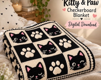 easy baby blanket crochet pattern,cat square Intarsia Design easy crochet baby blanket pattern (Digital Download)
