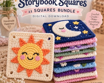 Whimsical Storybook Crochet Granny Squares, 11 Appliqué Motifs Intarsia Design (Digital Download )