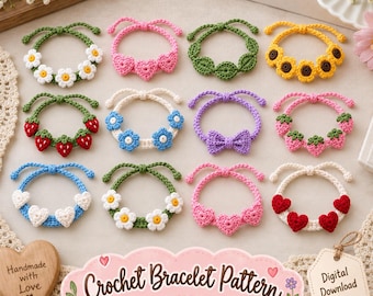 12 Crochet Bracelet Patterns Bundle, Flower and Celestial Micro Crochet Jewelry PDF Pack, Instant Download, Bracelet Pattern Collection