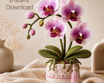 Blush Moon Orchid Crochet Plant Pattern, Potted Flower Home Decor (Digital Download )