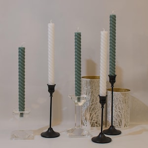 Pair of Spiral Column, Dripless Candle Sticks in Beeswax. Corkscrew, Twisted Pillar Candle.