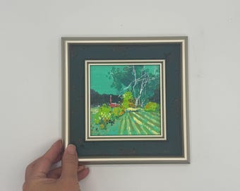 Original Mini Oil Painting Lush Trees & Sunny Path，5” Framed Impressionist Summer Green Landscape