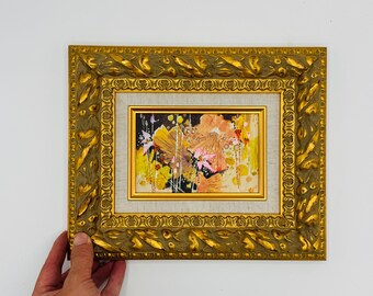 Mini-olieverfschilderij ingelijste lotusbloemen, 4 x 6" handgeschilderde zenkunst