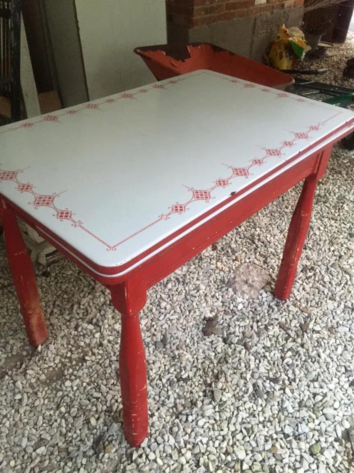 Vintage 1940 Red and White Enamel Top Kitchen Table Etsy