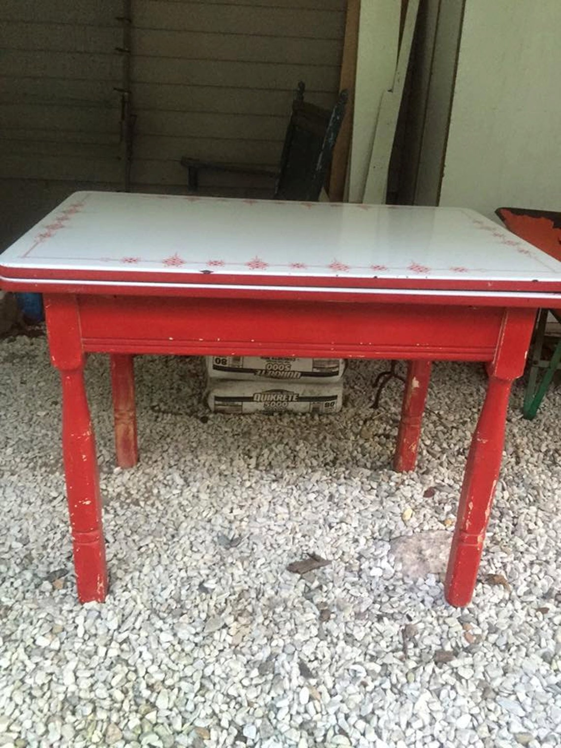 Vintage 1940 Red and White Enamel Top Kitchen Table Etsy