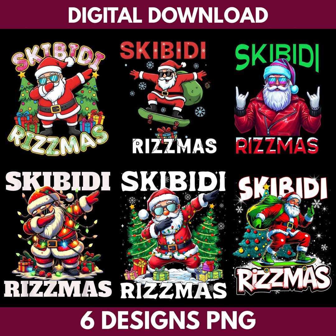 Skibidi Rizzmas PNG | Funny Christmas Santa Meme Design | Rizz Holiday ...