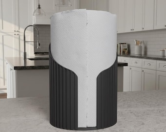 Minimalist Paper Towel Holder - Japandi Kitchen Roll Holder 3D Printed - Modern Fluted Kitchen Organizer - Eco-Friendly Housewarming Gift