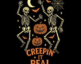 Halloween Skeleton Embroidery Design, Dancing Skeletons Embroidery Pattern, Spooky Fall Machine Embroidery File, 5 Sizes, Instant Download