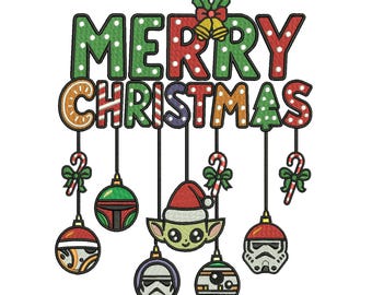 Cute Sci-Fi Christmas Embroidery Design, Merry Christmas Machine Embroidery Pattern, Holiday Embroidery File, 5 Sizes, Instant Download