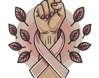 Breast Cancer Awareness Embroidery Design, Raised Fist Ribbon Machine Embroidery, Pink Awareness Embroidery File, 5 Sizes, Instant Download