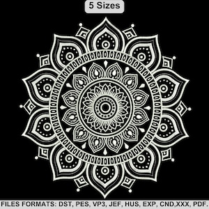 Mandala broderidesign, spetsmandala maskinbroderifil, dekorativ blommandala, 5 storlekar, omedelbar nedladdning
