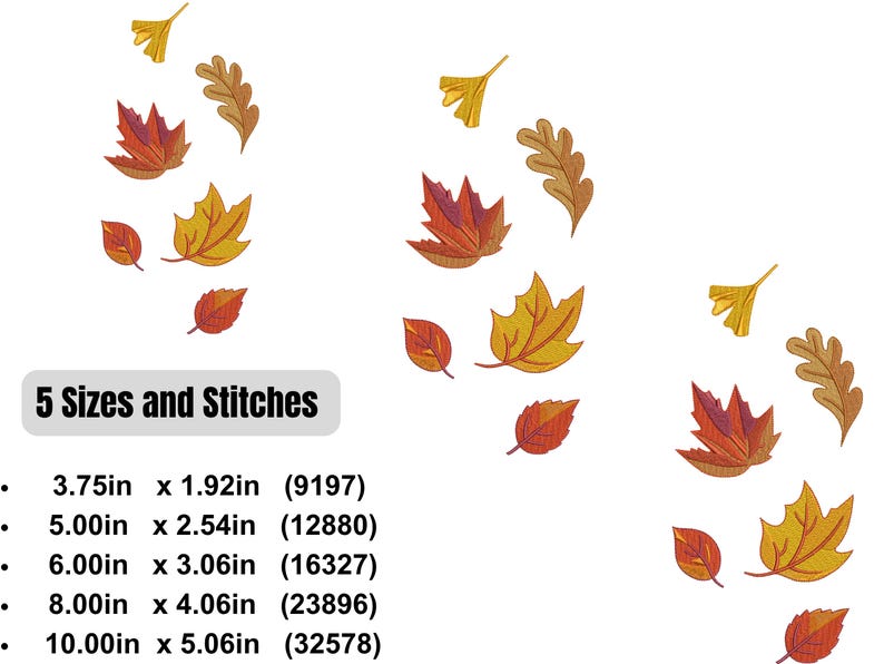 Autumn Leaves Embroidery Design, Fall Leaf Machine Embroidery Pattern ...