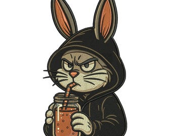 Cool Bunny Hoodie Embroidery Design, Funny Rabbit Machine Embroidery Files, Cute Bunny Embroidery Design, 5 Sizes, Instant Download