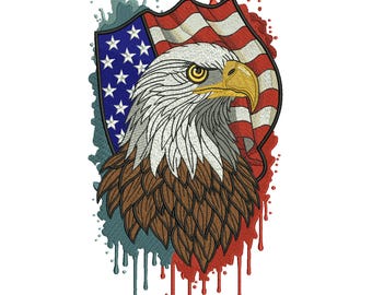 Bald Eagle Embroidery Design, USA Flag Machine Embroidery Pattern, American Patriotic Eagle Embroidery File, 5 Sizes, Instant Download