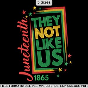 They Not Like Us Embroidery Design, Juneteenth 1865 Machine Embroidery Files, Black History Pattern, 5 Sizes, Instant Download