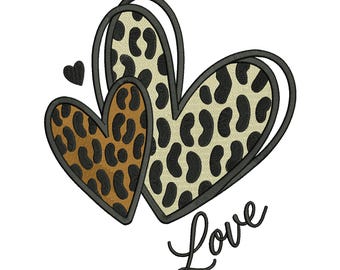 Leopard Print Heart Love Machine Embroidery Design, Valentine Embroidery Pattern, Leopard Print Embroidery File, 5 Sizes, Instant Download