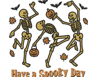 Disegno da ricamo di scheletro di Halloween, schema da ricamo di scheletri danzanti, file da ricamo di scheletro spettrale, 5 dimensioni, download immediato