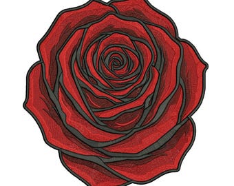 Red Rose Embroidery Design, Realistic Rose Flower Machine Embroidery Pattern, Red Rose Embroidery File, 5 Sizes, Instant Download