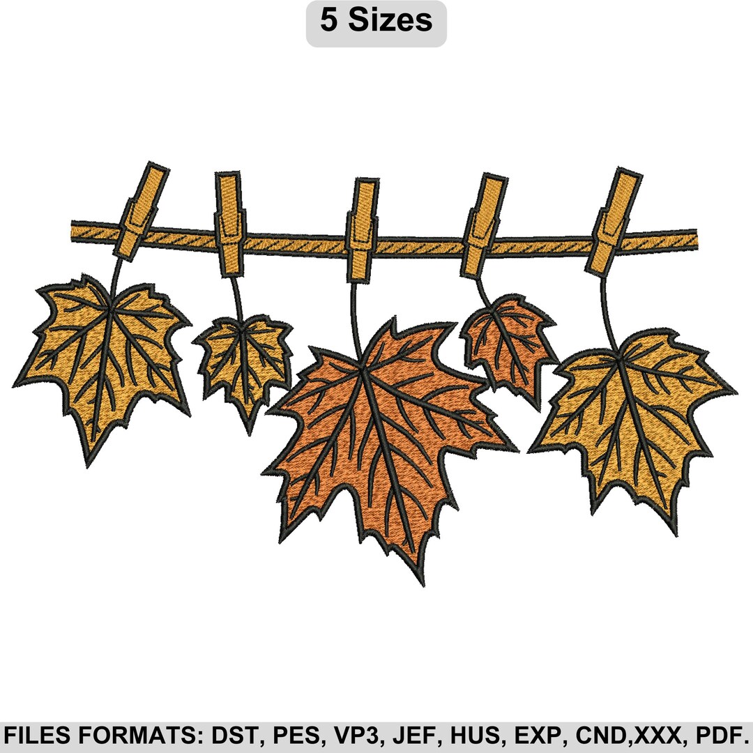Autumn Leaves Garland Embroidery Design, Fall Maple Leaf Machine ...