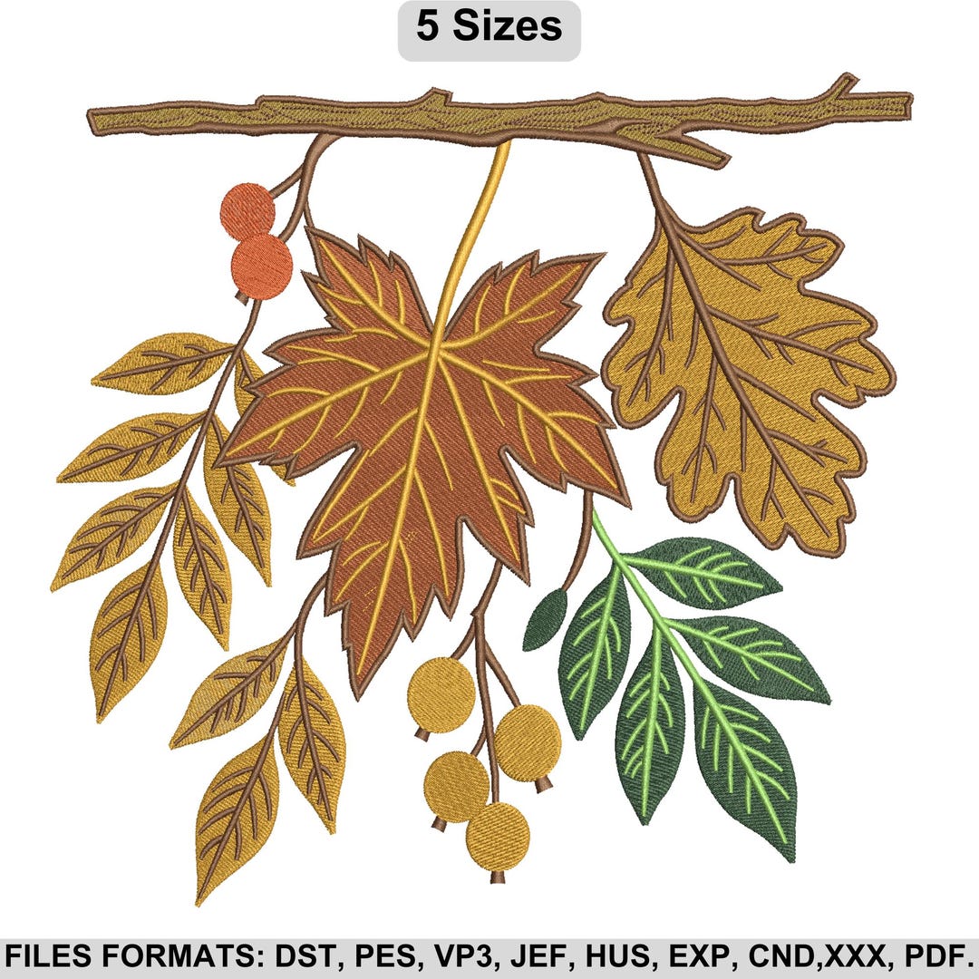 Autumn Leaves Branch Embroidery Design, Fall Foliage Machine Embroidery ...