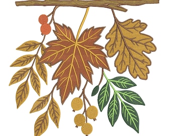 Autumn Leaves Branch Embroidery Design, Fall Foliage Machine Embroidery Pattern, Fall Embroidery File, 5 Sizes, Instant Download