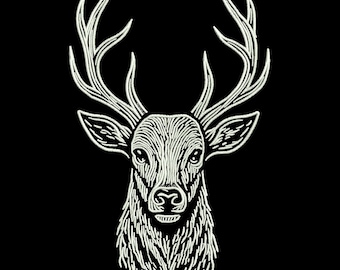 Deer Head Embroidery Design, Stag Machine Embroidery Pattern, Animal Embroidery File, 5 Sizes, Instant Download