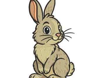 Cute Bunny Embroidery Design, Cartoon Rabbit Machine Embroidery Pattern, Animal Embroidery File, 5 Sizes, Instant Download