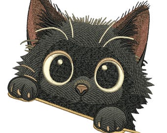 Diseño de bordado de gato negro, lindo gatito Peekaboo, archivo de bordado a máquina, patrón de bordado a máquina, 5 tamaños, descarga instantánea.
