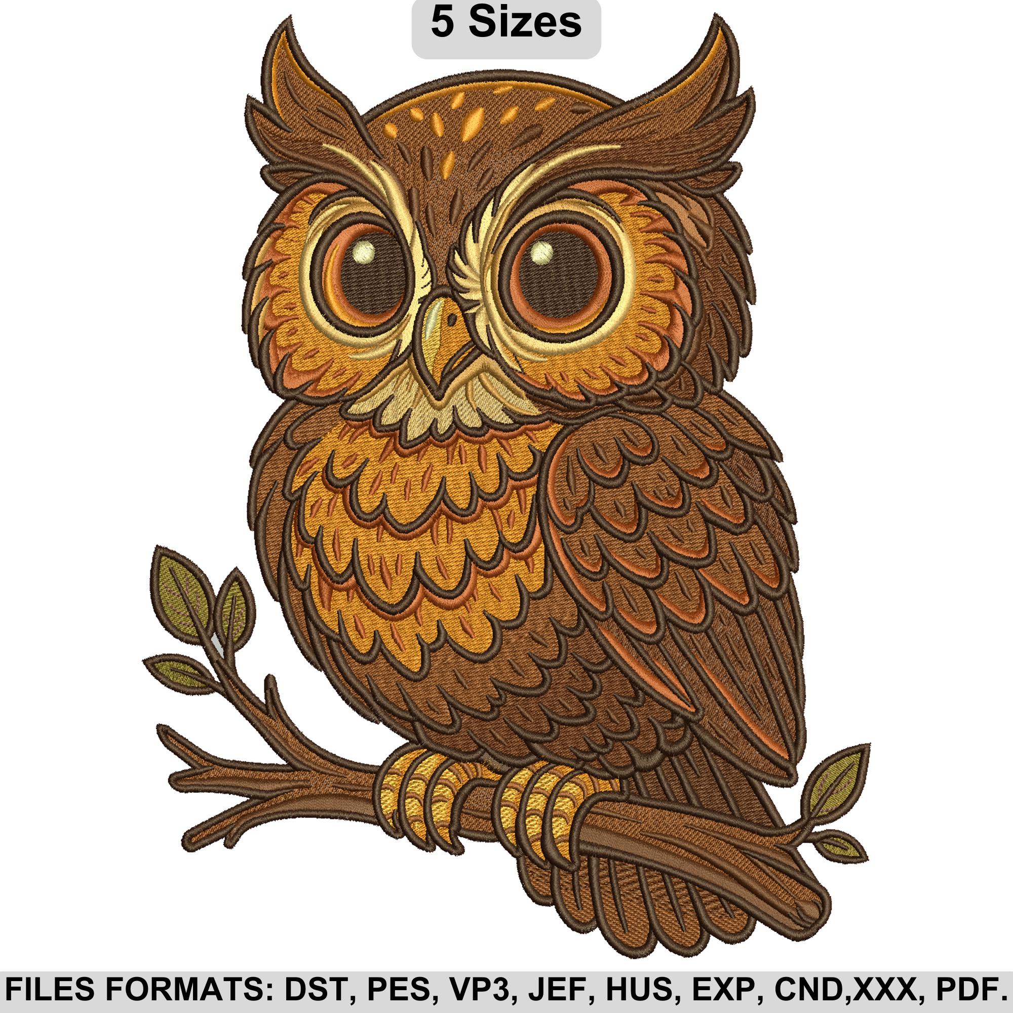 Owl Embroidery Design, Woodland Animal Embroidery Download, Machine Embroidery Pattern, 5 Sizes, Ins