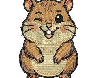 Cute Hamster Embroidery Design, Cartoon Animal Machine Embroidery File, Kawaii Hamster Embroidery Pattern, 5 Sizes, Instant Download