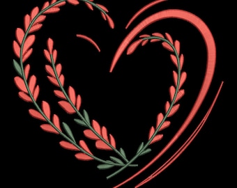 Floral Heart Embroidery Design, Valentine Heart Machine Embroidery Pattern, Floral Wreath Heart Embroidery File, 5 Sizes, Instant Download
