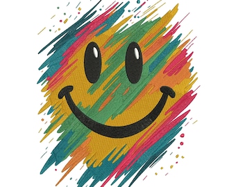 Colorful Smiley Face Embroidery Design, Abstract Happy Face Machine Embroidery Pattern, Trendy Embroidery File, 5 Sizes, Instant Download.