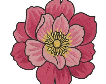 Pink Flower Embroidery Design, Floral Machine Embroidery Pattern, Elegant Floral Machine Embroidery File, 5 Sizes, Instant Download.
