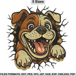 Bulldog Dog Machine Embroidery Design, Cartoon Puppy Machine Embroidery File, Machine Embroidery Pattern, 5 Sizes, Instant Download