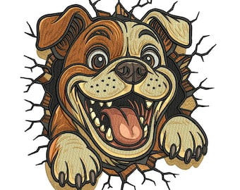 Bulldog Dog Machine Embroidery Design, Cartoon Puppy Machine Embroidery File, Machine Embroidery Pattern, 5 Sizes, Instant Download