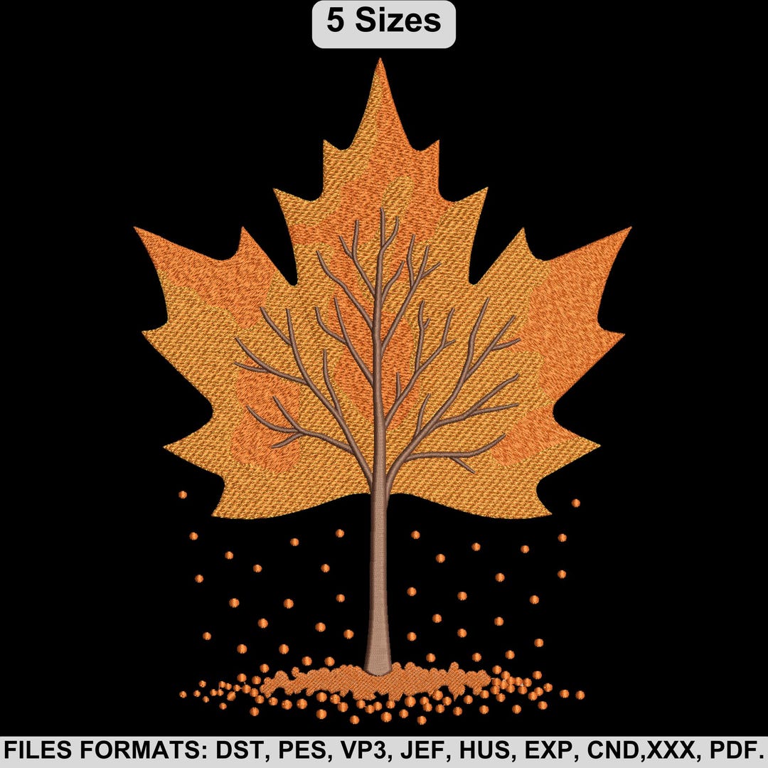 Maple Leaf Embroidery Design, Autumn Fall Tree Machine Embroidery ...