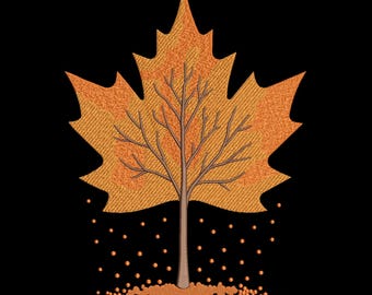 Maple Leaf Embroidery Design, Autumn Fall Tree Machine Embroidery Pattern, Cozy Season Embroidery File, 5 Sizes, Instant Download